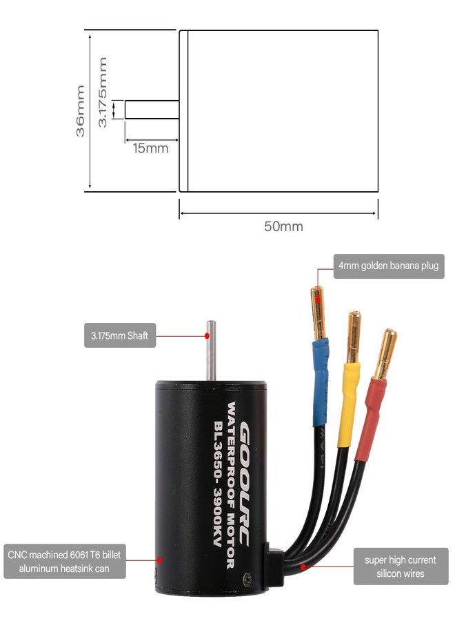 GoolRC BL3650 Brushless Motor, Waterproof 3900KV Brushless Motor with 60A ESC Combo for 1/10 Scale RC Ca,Truck,Boat,Plane RC Toys - Image 3